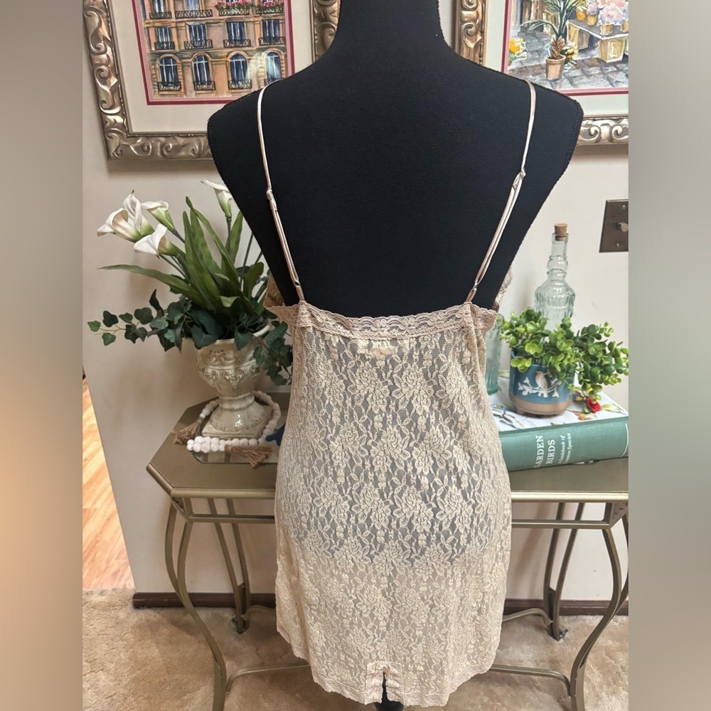 MORGAN TAYLOR INTIMIDATES Cream Bow Lace Slip Dress Sleep Wear PJ’s Size L - Picture 7 of 13